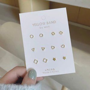 S925 Sterling Silver Studs Earings 6 Pairs Set